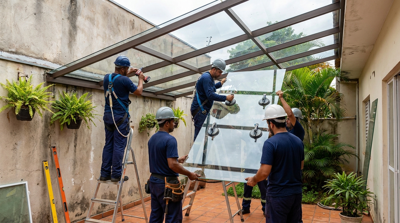 Instalação de cobertura de vidro em Franca-SP